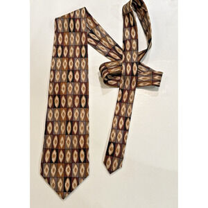 Zinc Men's Geometric Diamond Ogee Almond Shaped Medallions Patterned Tie Silk